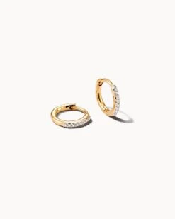 Mila 14k Yellow Gold Huggie Earrings In White Diamond