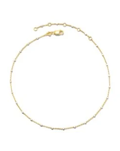 Single Satellite Chain Anklet In Sterling Silver & 18k Yellow Gold Vermeil