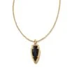 Skylar Vintage Gold Short Pendant Necklace In Black Banded Agate -Kendra Scott Jewelry Store kendra scott skylar short pendant necklace vintage gold black banded agate 00