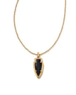 Skylar Vintage Gold Short Pendant Necklace In Black Banded Agate