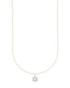 Star Of David 14k Yellow Gold Pendant Necklace In White Diamonds
