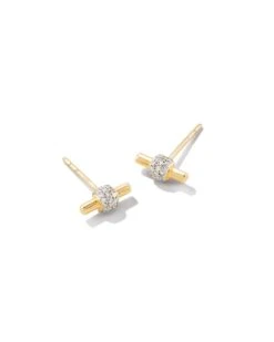 Stella 14k Yellow Gold Stud Earrings In White Diamond