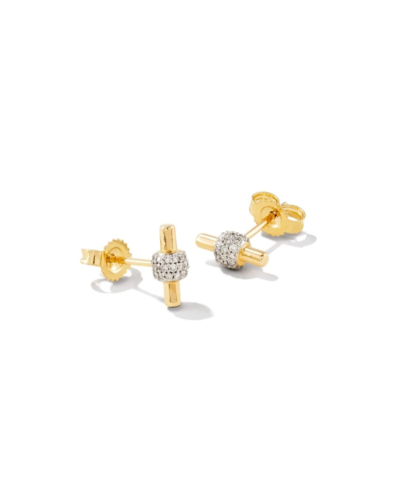 Stella 14k Yellow Gold Stud Earrings In White Diamond 4 Stella 14k Yellow Gold Stud Earrings In White Diamond - Image 2