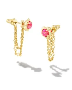 Susie Convertible Gold Ear Jacket Earrings In Hot Pink Kyocera Opal