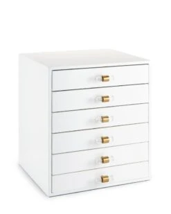 Tall Antique Brass Jewelry Box In White Lacquer