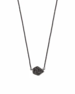 Tess Gunmetal Pendant Necklace In Black Drusy